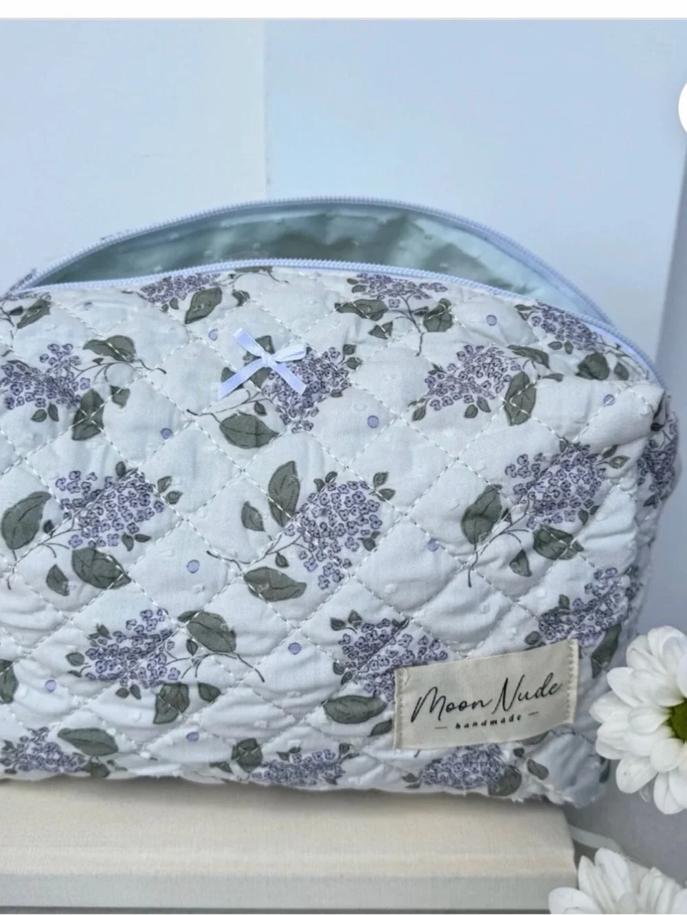 New moon nude Floral Quilted  Lavender Cosmetic Pouch